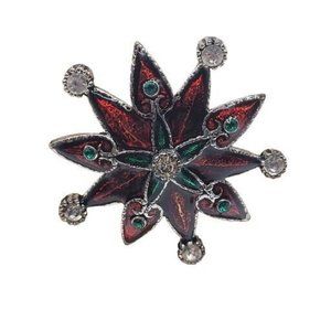 Robyn Rush Christmas Brooch Pin Enamel & Rhinestone Flower